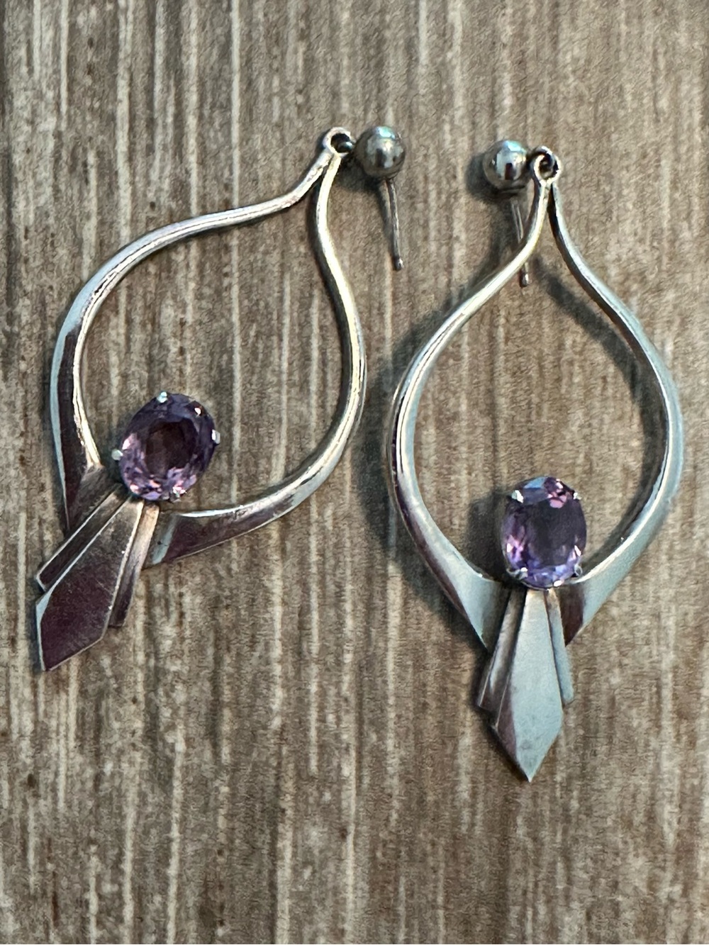 Vintage Sterling Silver Teardrop Amethyst Earrings